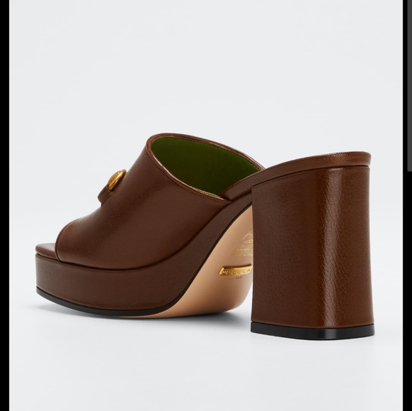 Gucci Horsebit Platform Brown Leather Sandals - Picture 2 of 9